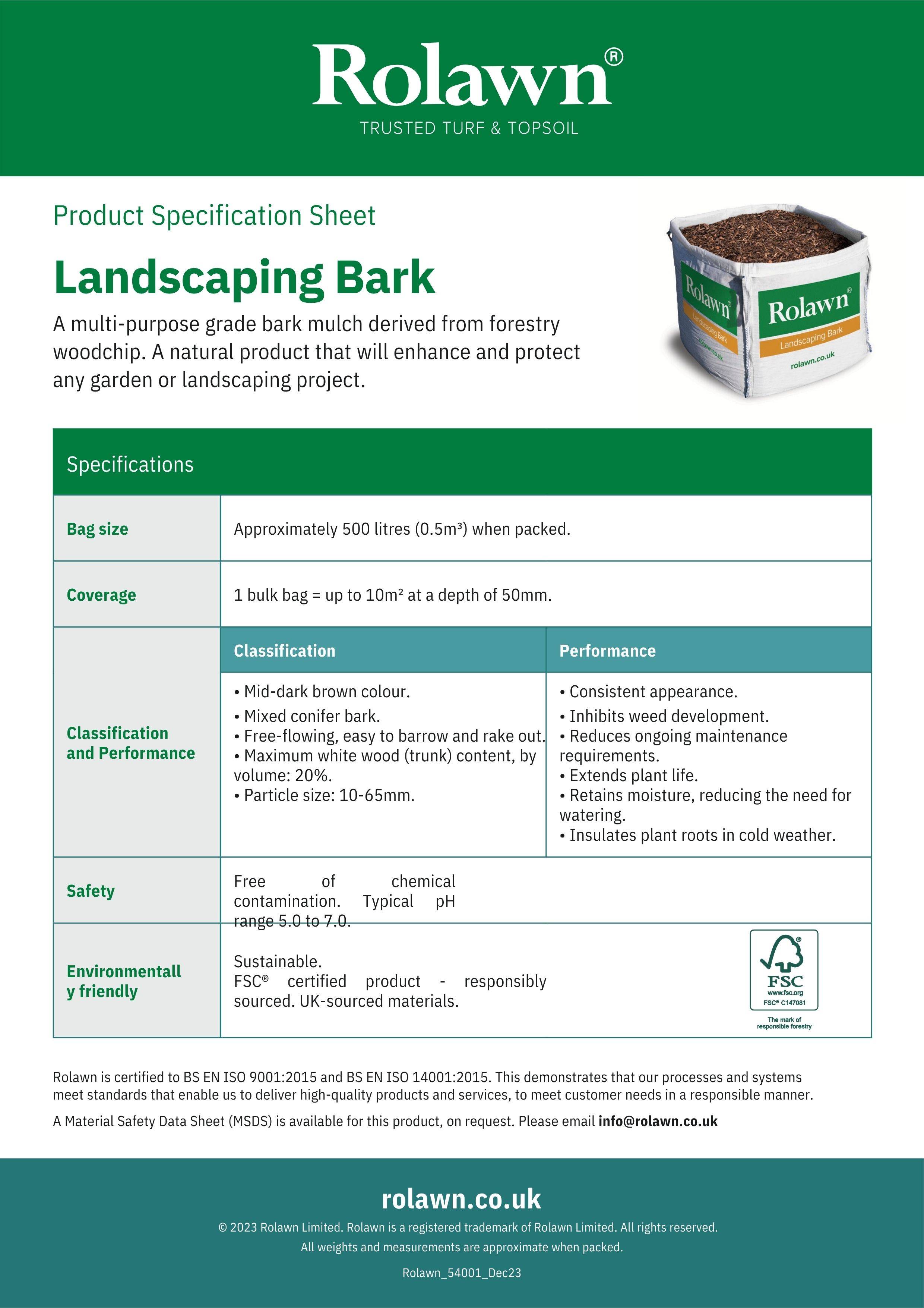 Rolawn Landcaping Bark Spec Sheet